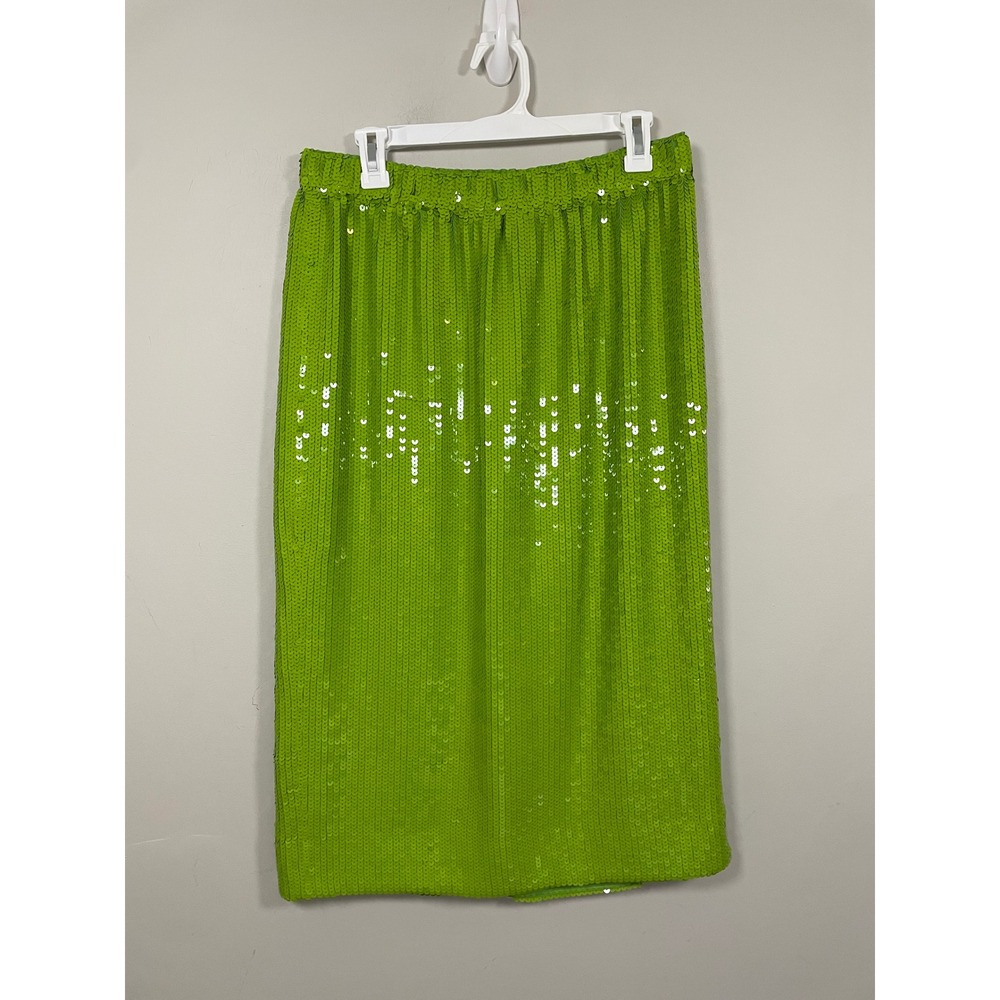 J.Crew Collection Pull On Midi Skirt in All Over Sequins in Green Size Medium - Picture 2 of 11